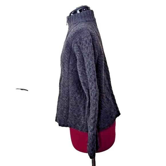 Inis Crafts Merino Wool Fisherman Sweater L Grey Cable Knit Full Zip Ireland - Picture 4 of 6